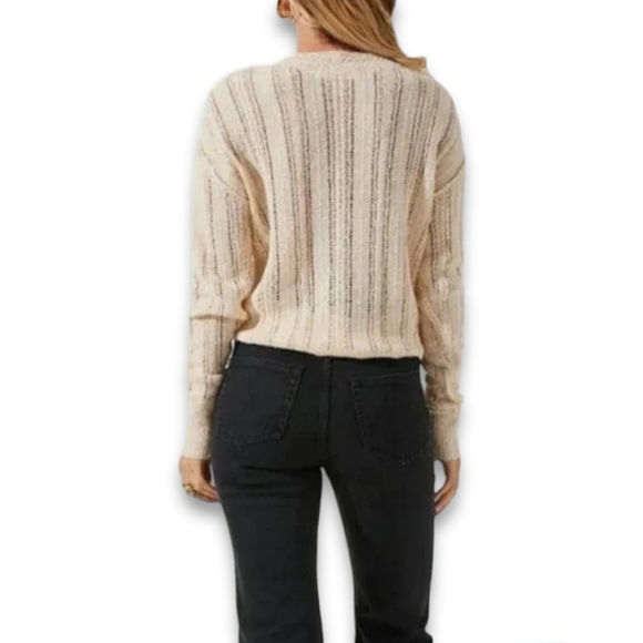 NWT Astr Wrap Front Pointelle Sweater Cream Sz Small - Picture 3 of 4